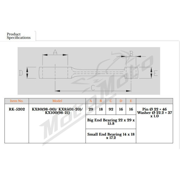 Royal Rods Connecting Rod Kawasaki KX 80-100cc 98-25