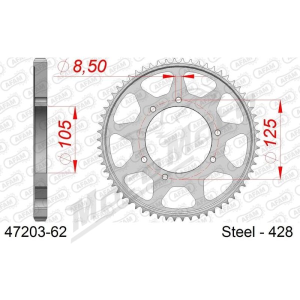 AFAM Steel Standard Rear Sprocket 428 62-69 teeth APRILIA SX / RX 125 18-24