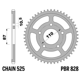PBR Standard C45 Steel Rear Sprocket 828 - 525 SUZUKI DR / GSF / GSX / SV 400-800cc 1989-2016