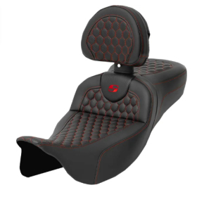 SADDLEMEN Roadsofa Honeycomb Seat Extended With Backrest Red Harley Davidson FLHR / FLHT / FLHTK / FLHX / FLTRX 1584-1923 08-25