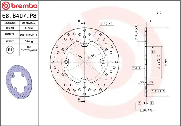 BREMBO Ore Prime Line Galinis stabdžių diskas Kawasaki Ninja / ZX-10 1000 06-21