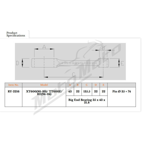 Royal Rods connecting rod Yamaha XT / TT 600cc 90-04