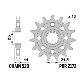 PBR Steel Standard Front Sprocket 2172 - 520 ​​​​​​​YAMAHA FZ6 / XJ6 / YZF-R6 / R7 600-750cc 1999-2021