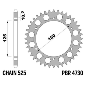 PBR Standard C45 Steel Rear Sprocket 4730 - 525 BENELLI TRK 502 X 2018-2024