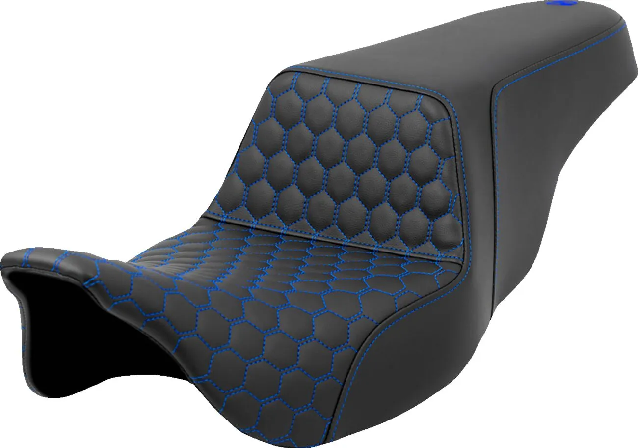 SADDLEMEN Honeycomb Step-Up Seat Blue Harley Davidson / FLH / FLHR / FLHRC / FLHT / FLHTK / FLHX / FLTRX / FLTRXST 1584-1923cc 08-23