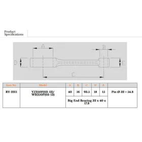 Royal Rods connecting rod Yamaha YZ F / WR F 250cc 03-13