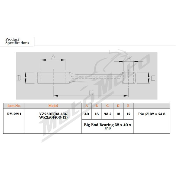 Royal Rods connecting rod Yamaha YZ F / WR F 250cc 03-13
