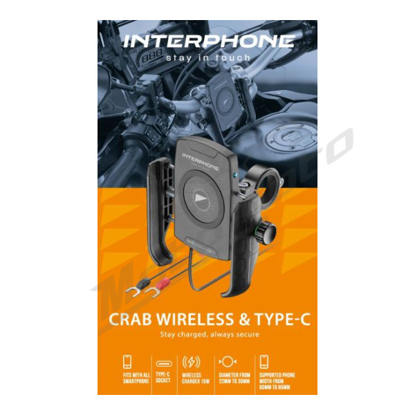 Telefono laikiklis INTERPHONE CRAB belaidis ir TYPE-C pakrovėjas