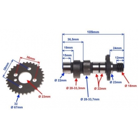 Camshaft with sprocket SUZUKI GN 125cc