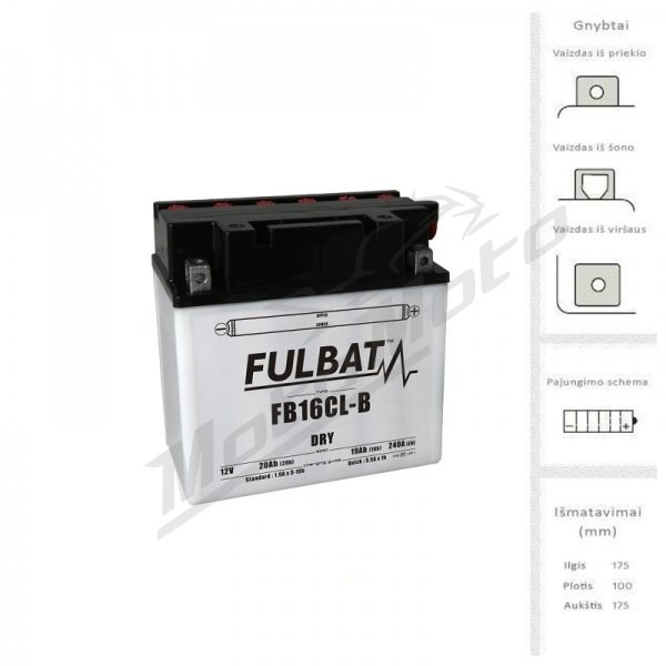 FULBAT Accumulator capacity 19 Ah 240 A EN 12V YB16CL-B