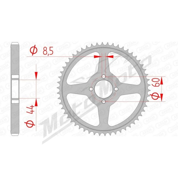 AFAM plieninė standartinė galinė žvaigždė 428 49-54 dantukų YAMAHA TT-R 125 00-01