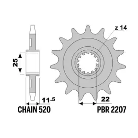 PBR plieninė standartinė priekinė žvaigždutė 2207 - 520 SHERCO SE 4.5 I-F 450 2004-2006