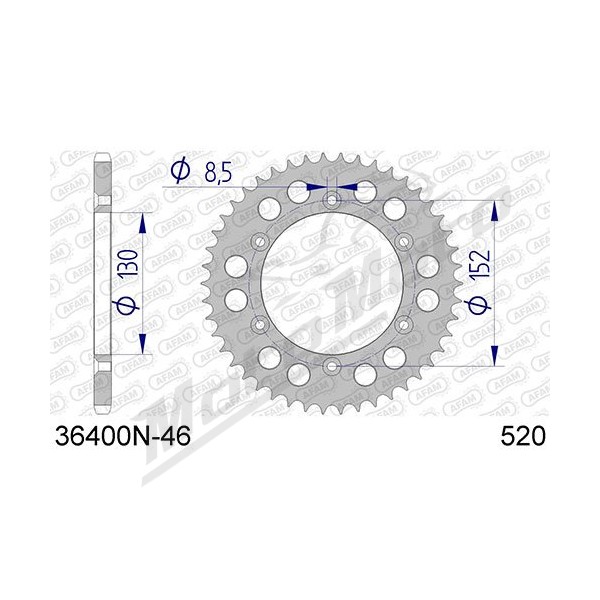 AFAM aliumininė galinė žvaigždė 520 46 dantukų APRILIA SXV / RXV / BMW G 450-550cc 05-17