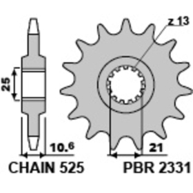 PBR Steel Standard Front Sprocket 2331 - 525 ​​​​​​​BENELLI BN / TRK 300-500cc 2014-2024