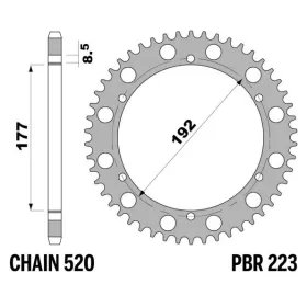PBR Standard C45 Steel Rear Sprocket 223 - 520 ​​​​​​​HUSQVARNA WR 240-400cc 1977-1989