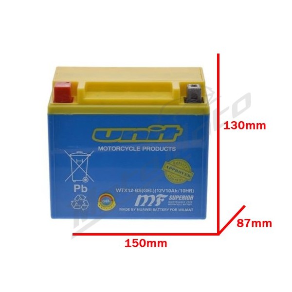 Battery UNIT WTX12-BS / YTX12-BS 12V 10Ah - MotoMoto