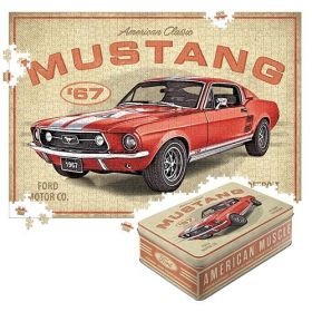 TIN BOX L PUZZLE FORD MUSTANG GT 1967 RED 68x48cm