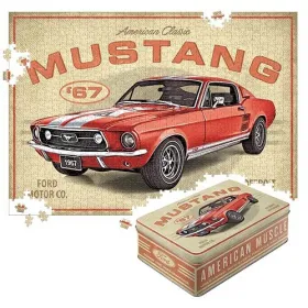 TIN BOX L PUZZLE FORD MUSTANG GT 1967 RED 68x48cm