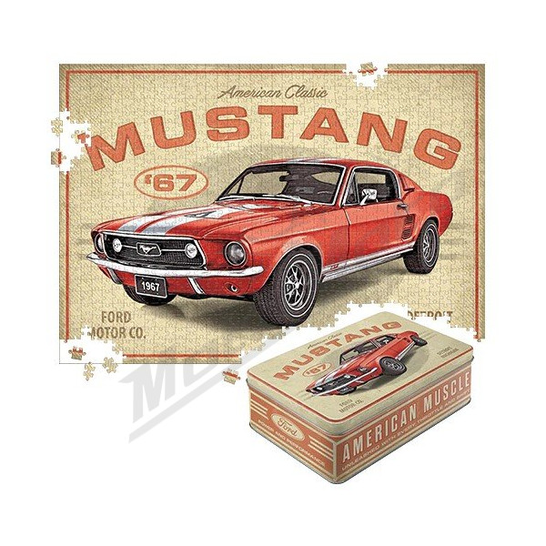 TIN BOX L PUZZLE FORD MUSTANG GT 1967 RED 68x48cm