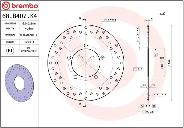 BREMBO Galinis stabdžių diskas Kawasaki / Kymco 125-300 13-22