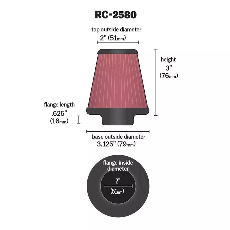 K&N Universal Clamp-On Air Filter 51mm
