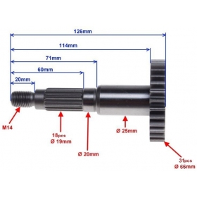 Transmisijos / pavarų dėžės velenas kinietiškų / klasikinių motorolerių/ keturračių/ motociklų 25-50cc 2T / 4T