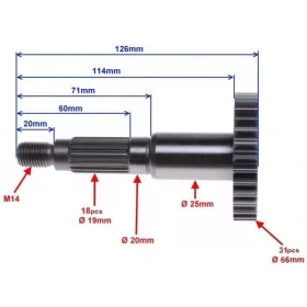 Transmission / Gearbox drive shaft CHINESE / CLASSIC SCOOTERS / MOTORCYCLES / ATV 25-50cc 2T / 4T