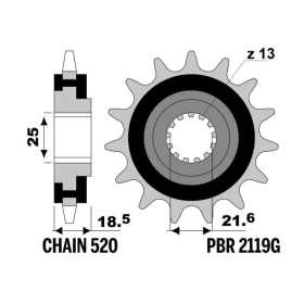 PBR Steel Noise-Free Front Sprocket 2119 - 520 KAWASAKI Z 750-800cc 2004-2016