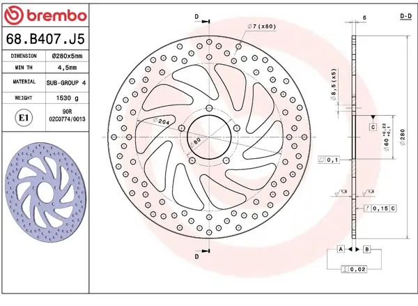 BREMBO Galinis stabdžių diskas Piaggio X10 125-500 12-16