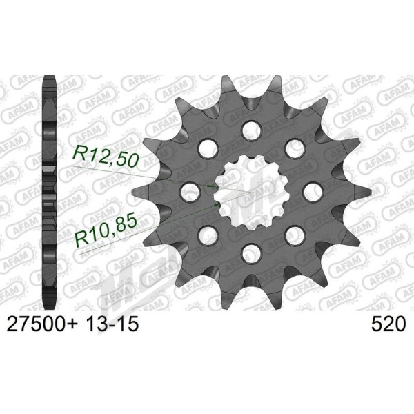 AFAM plieninė savaime išsivalanti priekinė žvaigždutė 27500 - 520 13-15 dantukų APRILIA / YAMAHA / SUZUKI / KAWASAKI 250-800cc 77-26