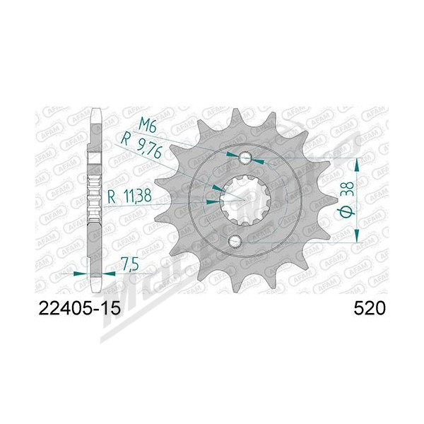 AFAM plieninė standartinė priekinė žvaigždutė 22405 520 13-15 dantukų KAWASAKI KFX / SUZUKI LT-Z 400-450cc 03-18