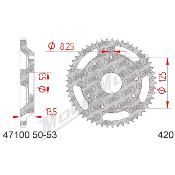 AFAM Steel Standard Rear Sprocket 420 50-53 teeth