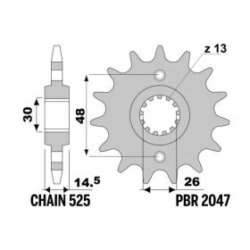 PBR Steel Standard Front Sprocket 2047 - 525 HONDA CB / CRF / RVF / VFR 450-1000cc 1991-2024