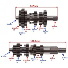 Transmisijos / pavarų dėžės dantračių komplektas BARTON/ GB MOTORS/ JUNAK/ ROMET/ ZIPP 125