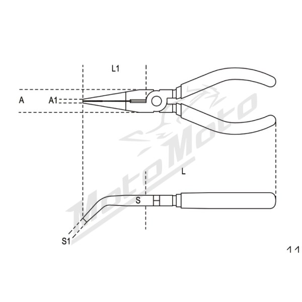 BETA Extra long Bent Knurled Nose Pliers Size 200 Bi-Material Handles