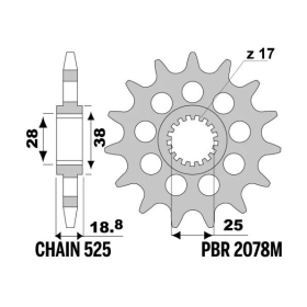 PBR Steel Standard Front Sprocket 2078M - 525 BMW F 750-900cc 2009-2025