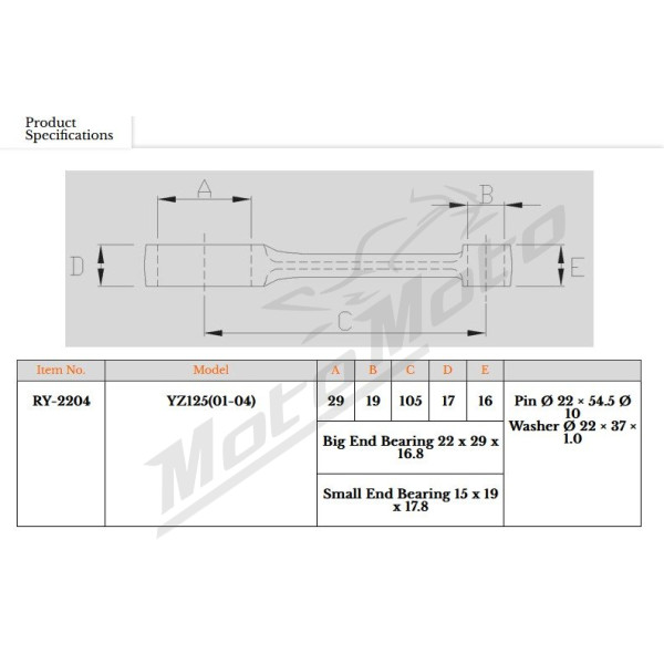Royal Rods connecting rod Yamaha YZ 125 01–04