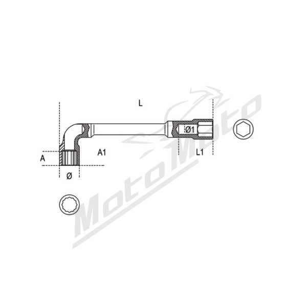 BETA Offset Hexagon Socket Wrench - 17mm Polished Chrom