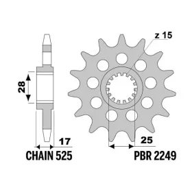 PBR plieninė standartinė priekinė žvaigždutė 2249 - 520 DUCATI DIAVEL / PANIGALE / STREETFIGHTER / SUPERLEGGERA 998-1199cc 2012-2024