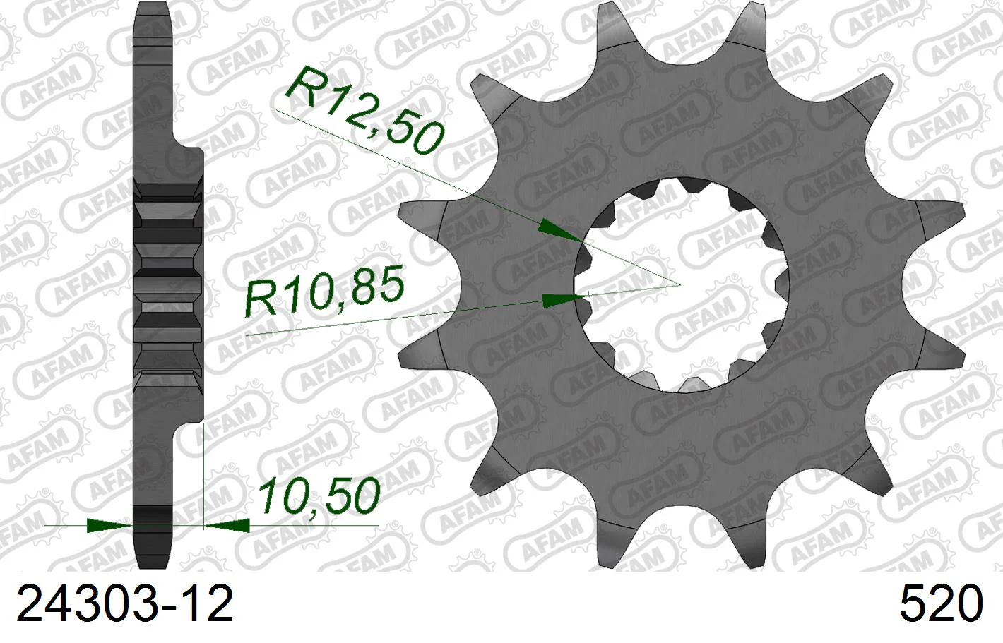 AFAM Steel Standard Front Sprocket 24303 - 520 12 teeth KAWASAKI KSF / KEF / KFX 250-300cc 95-04