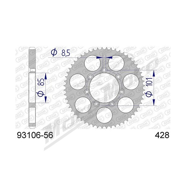 AFAM Aluminium Rear Sprocket 428 56 teeth ​​​​​​​TM RACING MX / EN 80-85cc 93-05