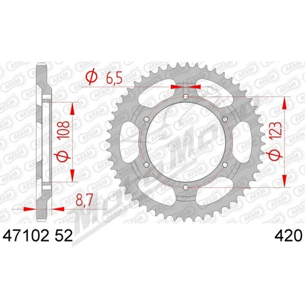 AFAM Steel Standard Rear Sprocket 420 52 teeth
