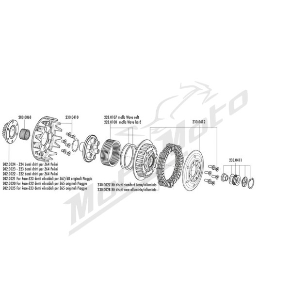 POLINI Clutch Aprilia / Derbi / Gilera / Honda / Kymco / Mlaguti / Peugeot / Piaggio / SYM / Vespa 50cc 84-25