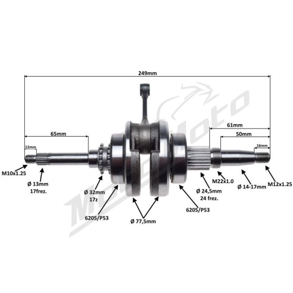 CRANKSHAFT ASSY YAMAHA / MBK 50cc 4T 2007-2020 Pin Ø10