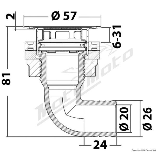 Osculati self-draining feedthrough 90°
