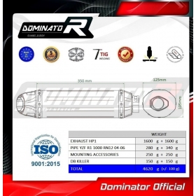 Duslintuvo bakeliai Dominator HP1 Yamaha YZF R1 1000 RN12 2004 - 2006 SERTIFIKUOTI