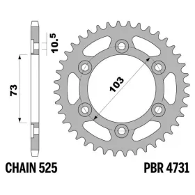 PBR Standard C45 plieninė galinė žvaigždė 4731 - 525 DUCATI DESERT / MULTISTRADA 937-1158cc 2021-2025