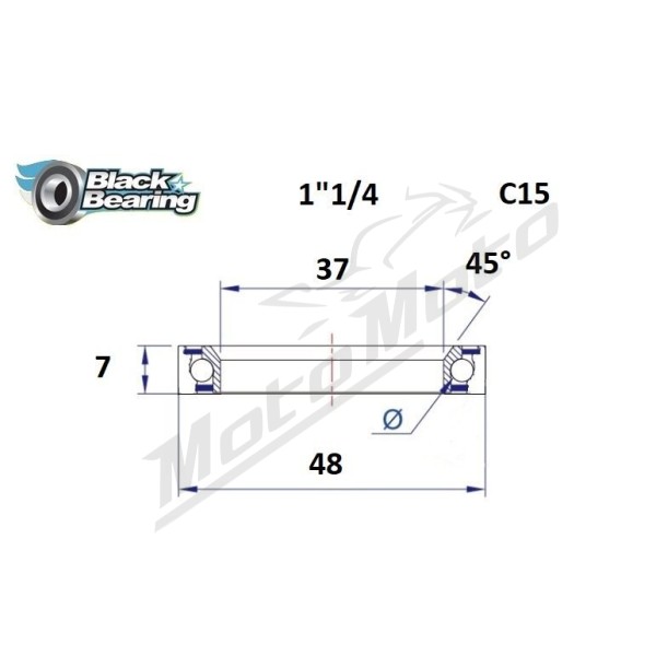 BLACK BEARING 45°/90° vairo kolonėlės guolis 37x48x7 mm HB-C15