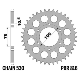 PBR Standard C45 Steel Rear Sprocket 816 - 530 HUSQVARNA / SUZUKI 550-1100cc 74-07