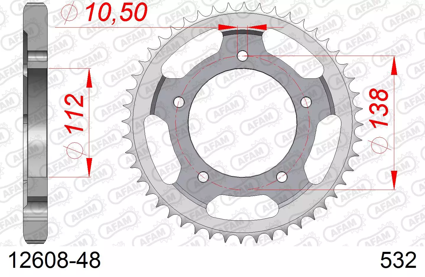 AFAM Steel Standard Rear Sprocket 532 48 teeth YAMAHA YZF-R6 600 99-02